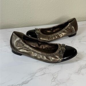 AGL Cap Toe Buckle Ballet‎ Flats Black Patent Leather Shoes Made in Italy Size 7